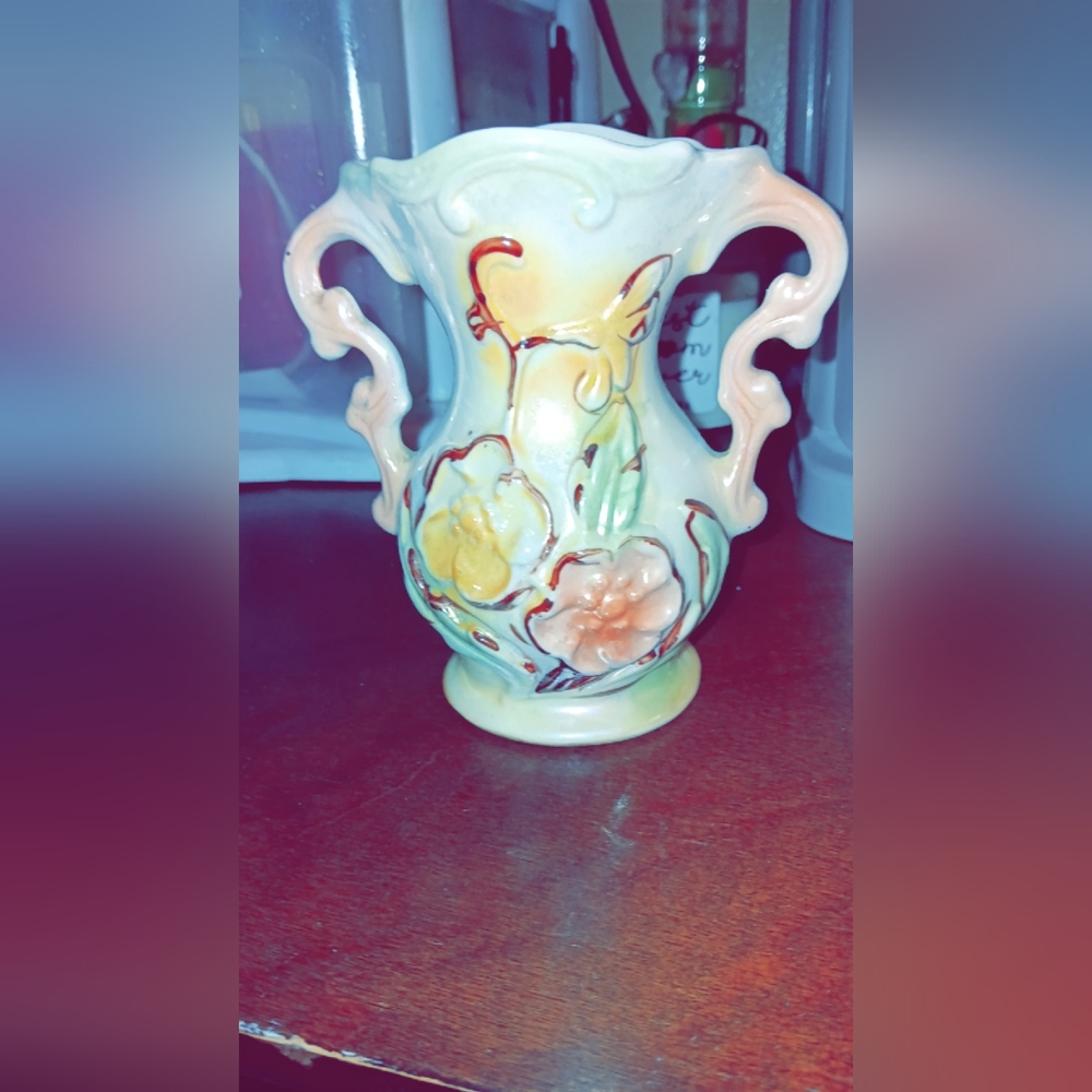 Artisan Pastel Floral Vase with Handles